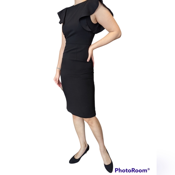 Black flutter sleeve fitted dress - Picture 2 of 5